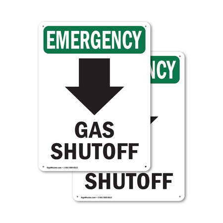 Signmission Gas Shutoff (Down Arrow) With Symbol, 7 in W x Rectangle, Plastic OS-2PACK-EM-P-710-V-10503